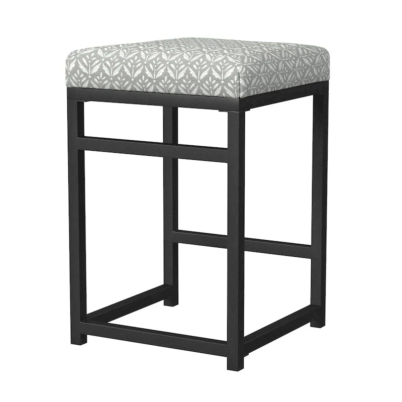 Backless Industrial Metal Counter Stool, 24in Seat Height, Textured Weave Fabric, Black Finish