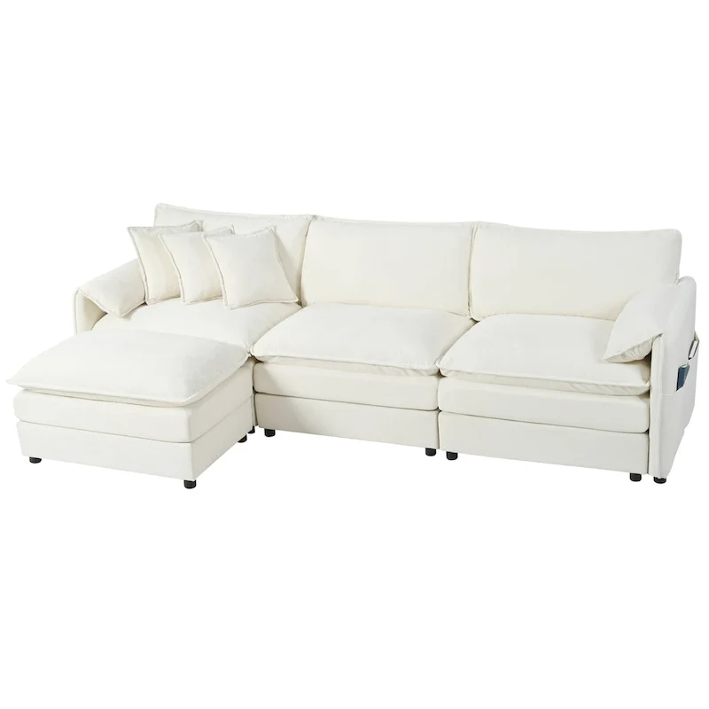 109.45 Chenille Upholstered L-Shaped Modular Sectional Sofa with Double-Layer Cushions, DIY Combination