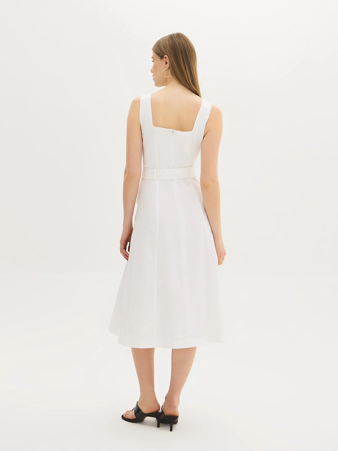 Cotton Denim Belted Midi Dress