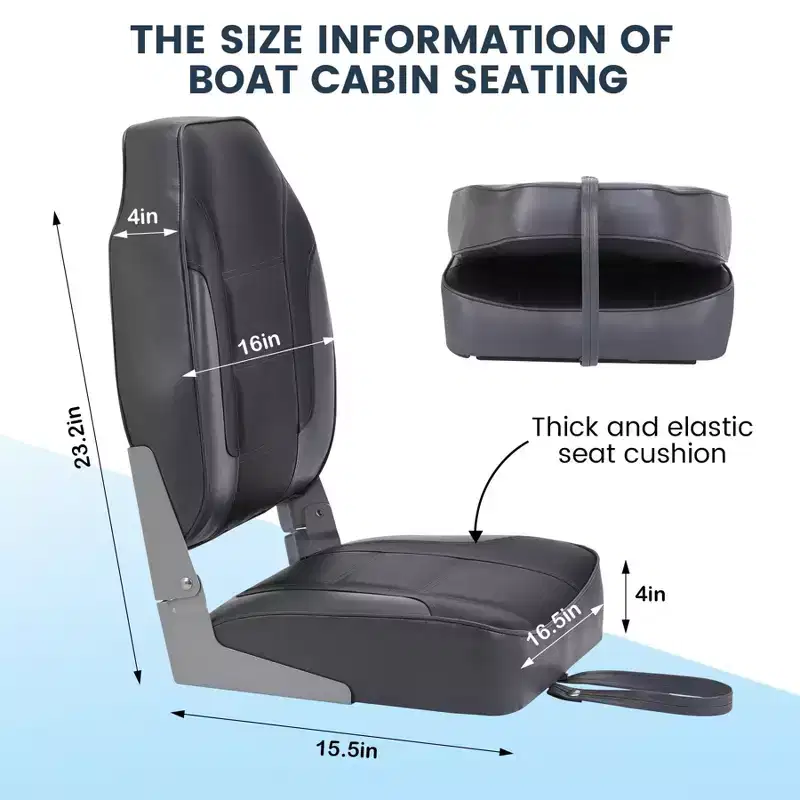 2 Pack Low Back Folding Boat Seats - 19x16.5 Thick Elastic Cushio Boat Chair, Waterproof Fishing Chairs for Bass Tracker for Sightseeing Boats
