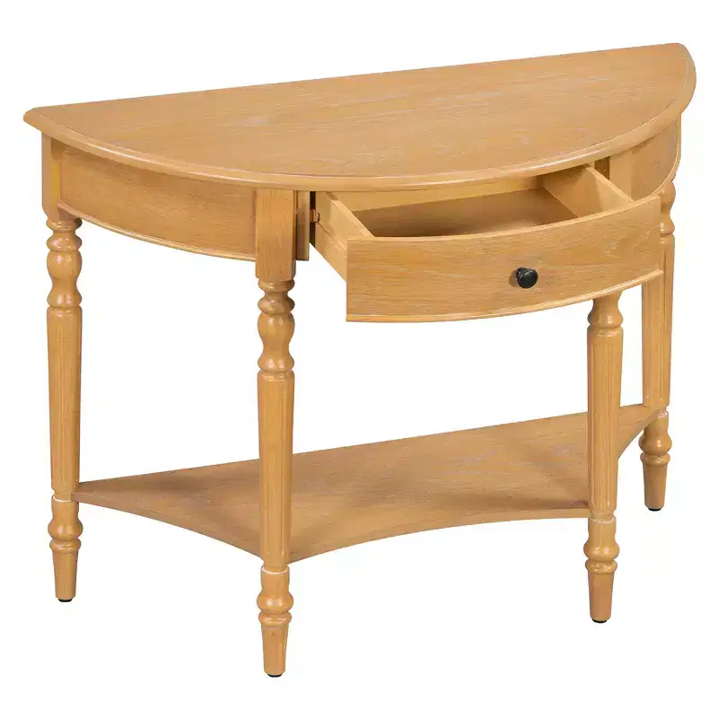 Polibi Farmhouse Crescent Entry Console with Drawer & Shelf