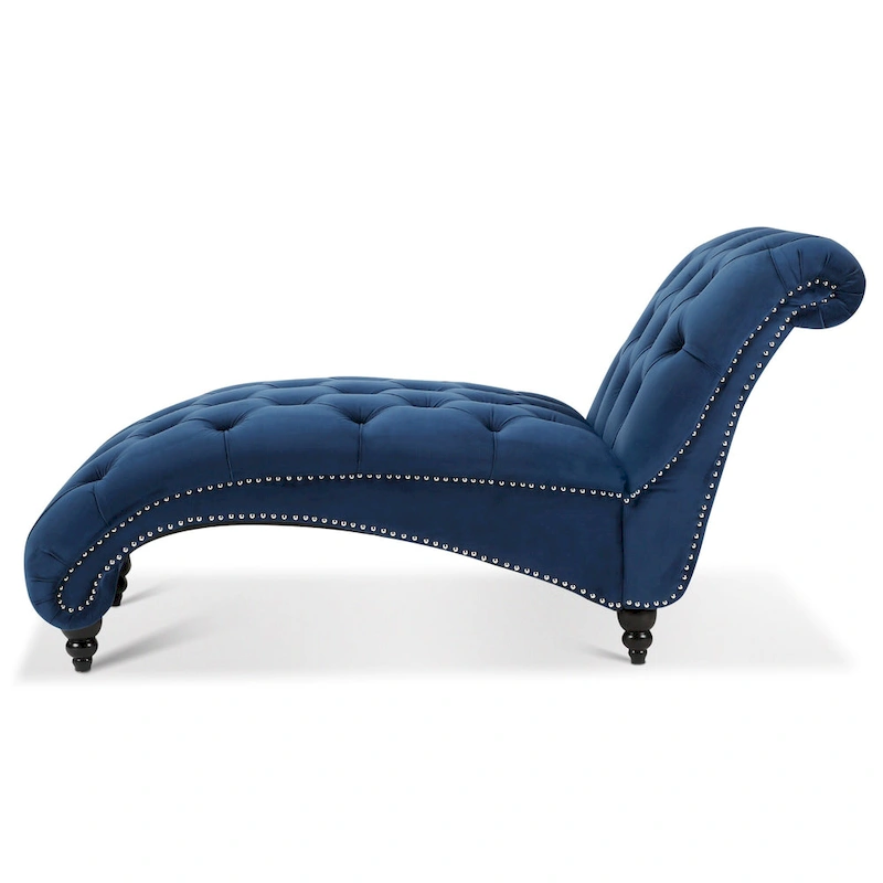 Blue 27.17 Buttons Tufted Chaise Lounge Chair with Nailheads