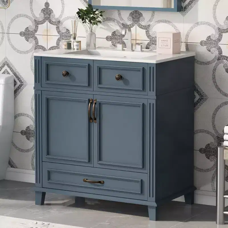 30 Bathroom Vanity Sink Combo, Bathroom Storage Cabinet with Soft Closing Doors, Single Sink Bathroom Vanity with Solid Wood Frame
