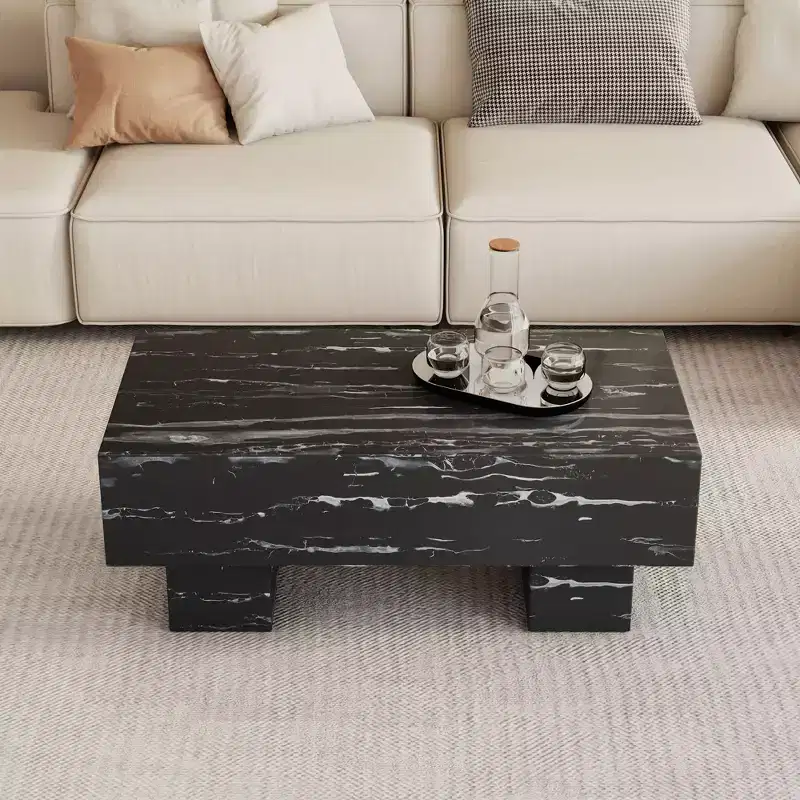 43-Inch Wide Rectangular Coffee Table with Double Pedestal Base
