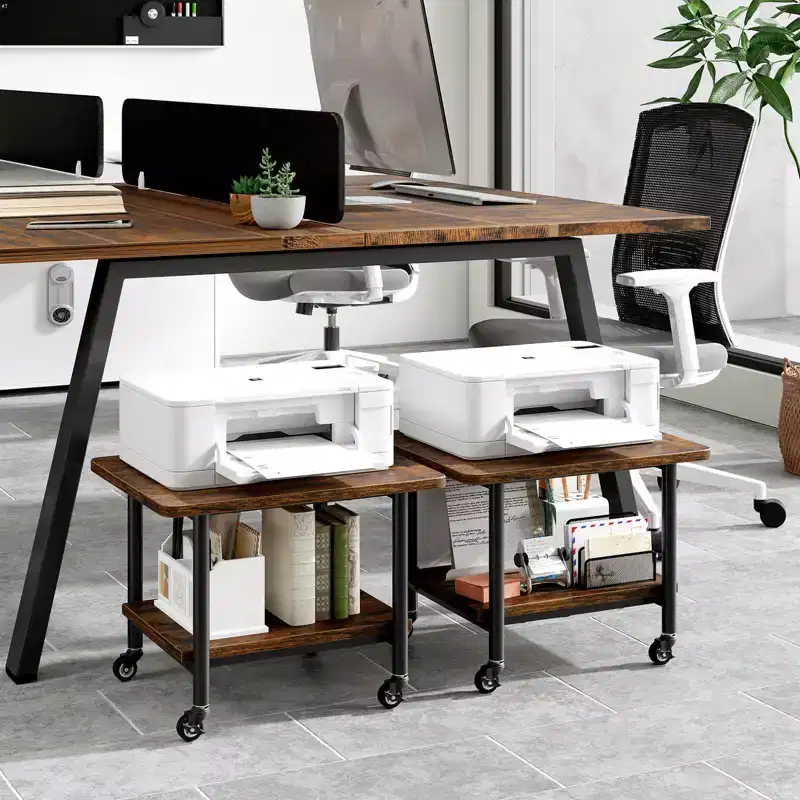 Costway 2-Tier Mobile Printer Table with Storage Shelf Lockable Wheels & Metal Frame