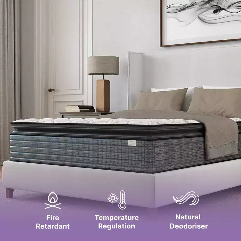 Isabella 14 Inch Hybrid Pillow Top Mattress, Gray+White