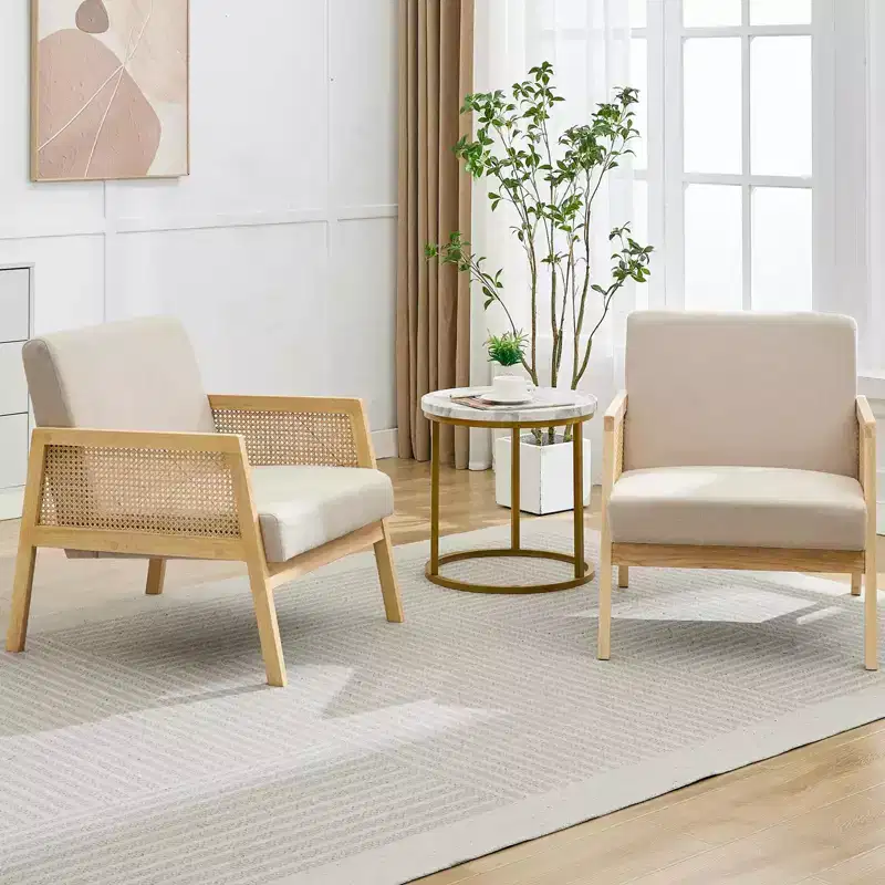 Upholstered Accent Chair Modern Lounge Armchairs with Wood Legs for Living Room and Patio