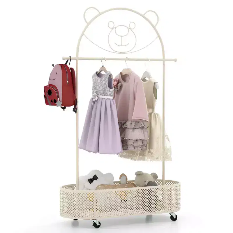 Kid Clothes Rack with 3 Adjustable Heights Home Freestanding Clothes Rack White/Pink