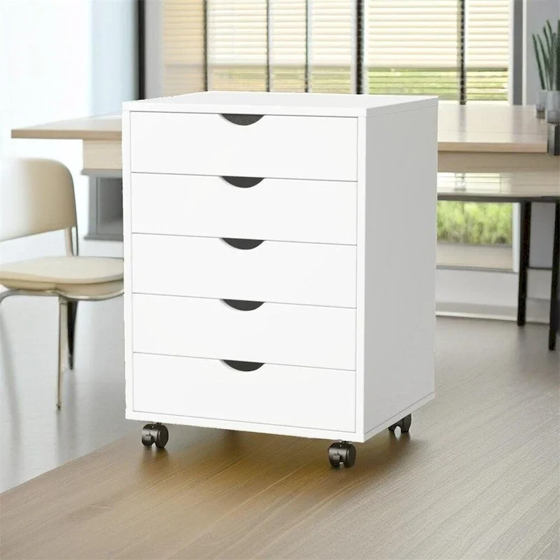 5-Drawer Storage Chest with Wheels, White/Black, 1-Person Assembly