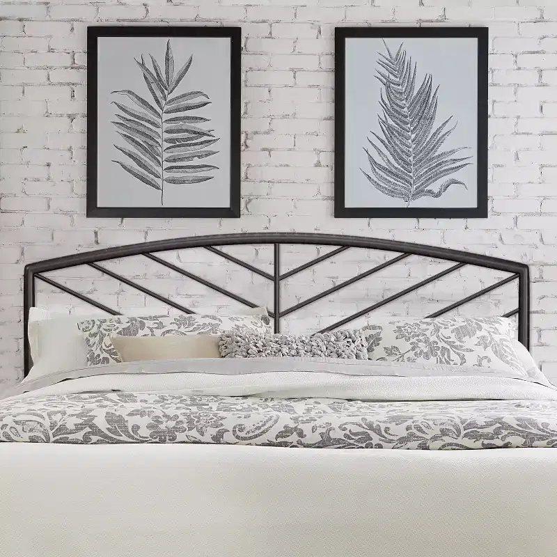 Metal Headboard with Chevron Spindle Design – Gray Bronze