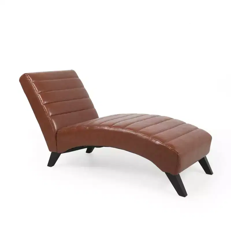 Contemporary Faux Leather Channel Stitch Chaise Lounge