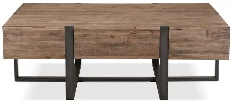 48 Rustic Coffee Table with Storage - Brown Wood with Iron Base