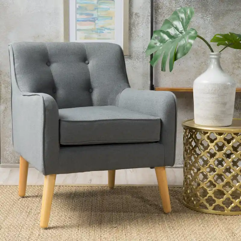 Upholstered Button-Tufted Accent Chair with Iron Hairpin Legs