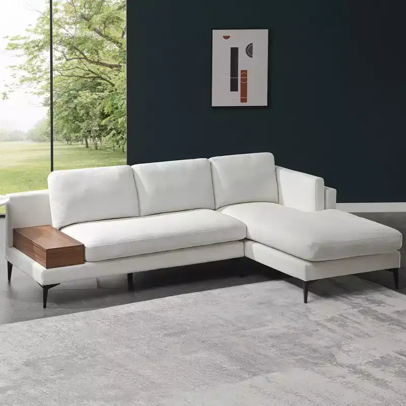 Minimalist 3-Seater L-Shaped Sectional Sofa Reversible Chaise Linen Upholstered Living Room
