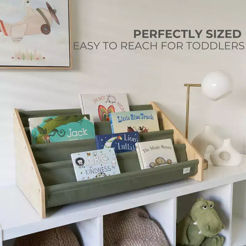 Wood and Polyester Fabric Kids Bookshelf with Drawers 28.7