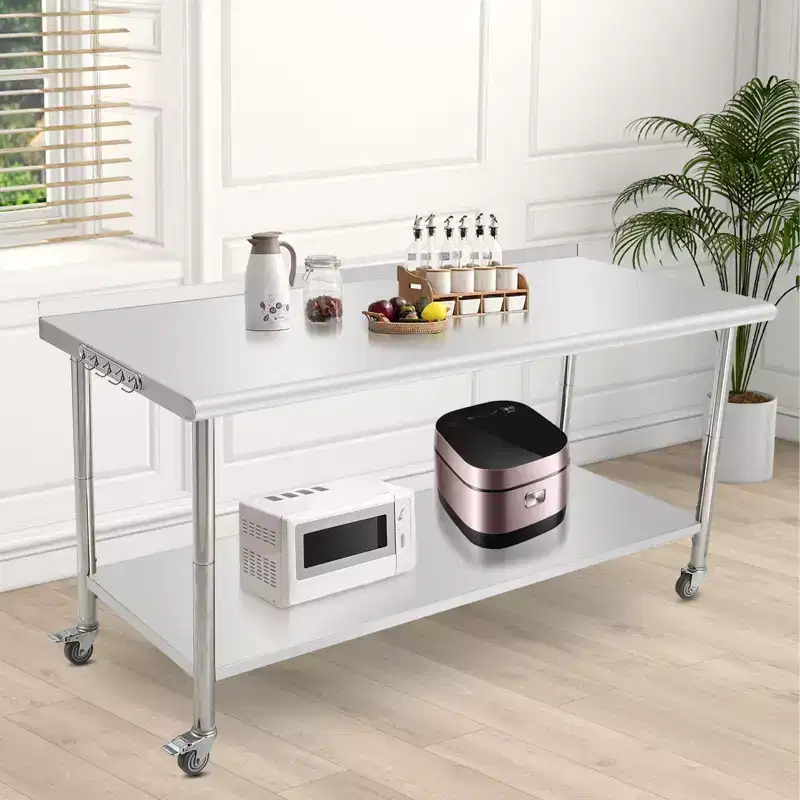 Stainless Steel Commercial Kitchen Worktable with Undershelf, Heavy-Duty Metal Prep Station