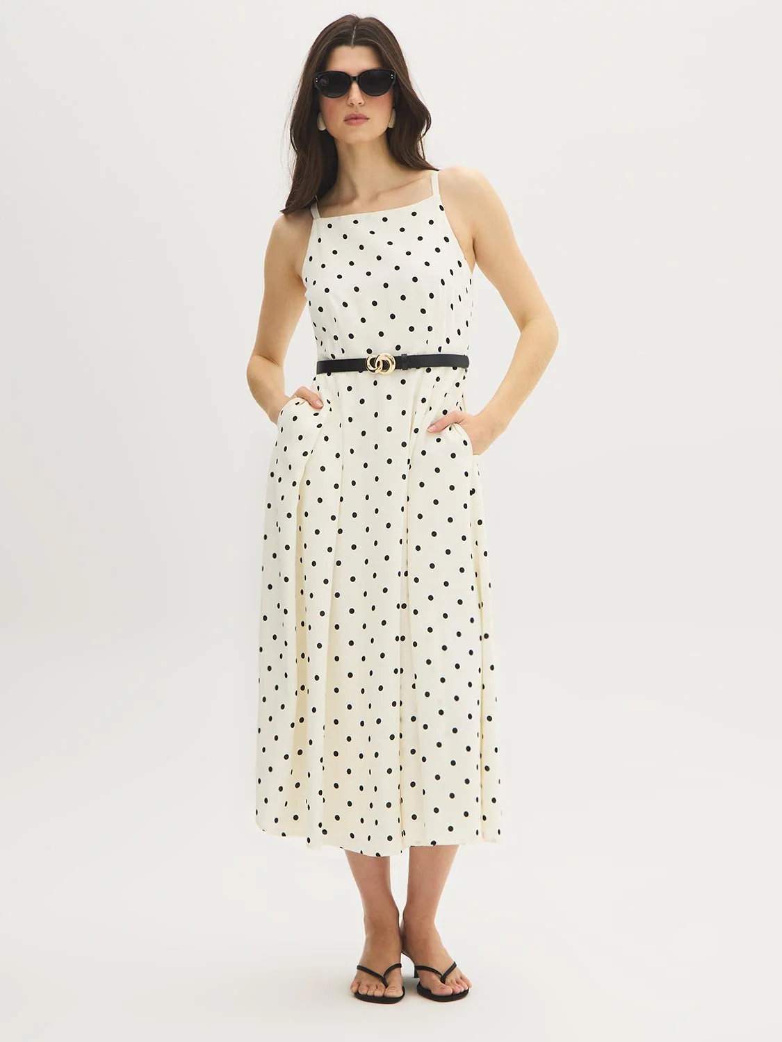 Polka Dot Square Neck Midi Dress