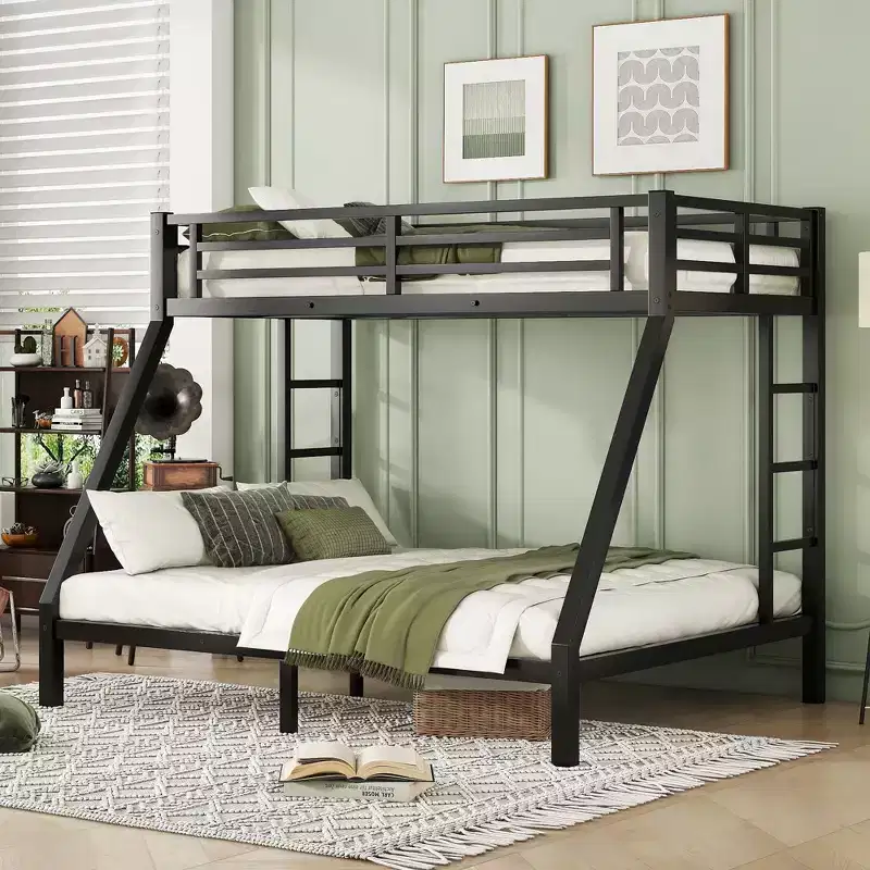 Twin XL over Queen Metal Bunk Bed – Space-Saving, Noise-Reduced, No Box Spring Needed, Black