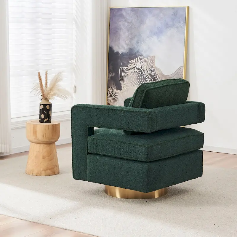 Ouyessir Modern Upholstered Swivel Accent Chair with Hollow-back & Golden Base