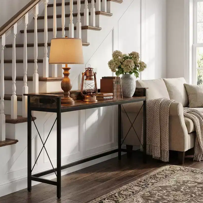 MAYEERTY 70.9-Inch Industrial Console Table, Entryway Sofa Table with Outlets and USB Ports