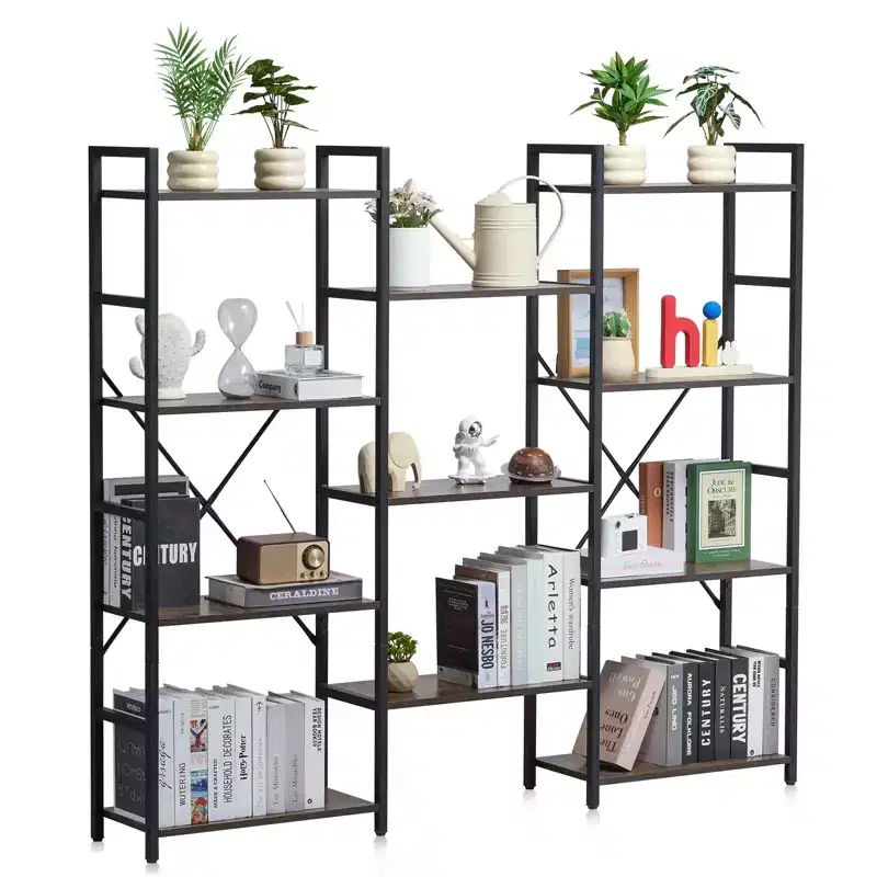 11-Tier Metal Bookshelf, Industrial Open Shelving Unit, Freestanding Storage Bookcase