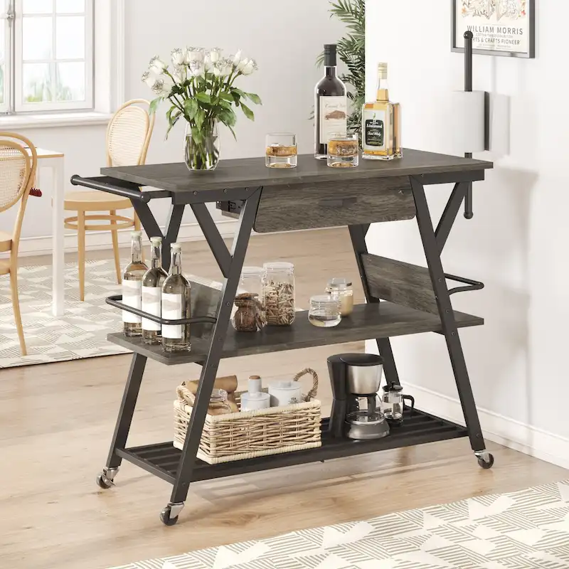 41.7 inch Wide Rolling Kitchen Island with Drawer - 41.7 inch