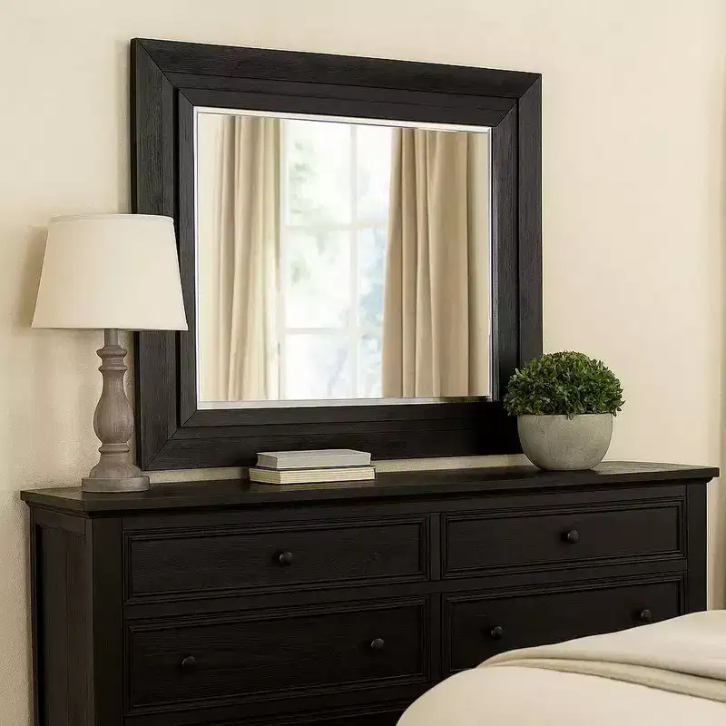 Royal Hampton Dresser Mirror, Black Solid Wood, Rectangular Silhouette, 40x46