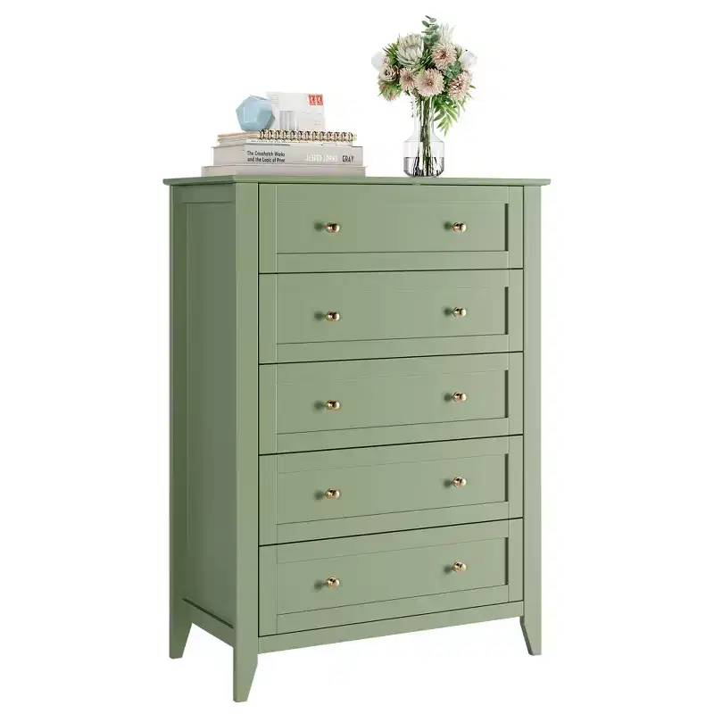 5-Drawer Dresser for Bedroom, Modern Tall Chest of Drawers with Metal Knobs, Wooden Storage Organizer for Closet, Living Room, Hallway