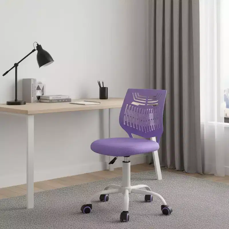 HomeRoots Purple and White Adjustable Height Swivel Rolling Office Chair