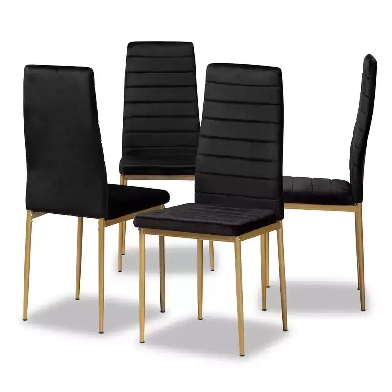 4pc Armand Velvet Fabric Upholstered and Metal Dining Chair Set - Baxton Studio