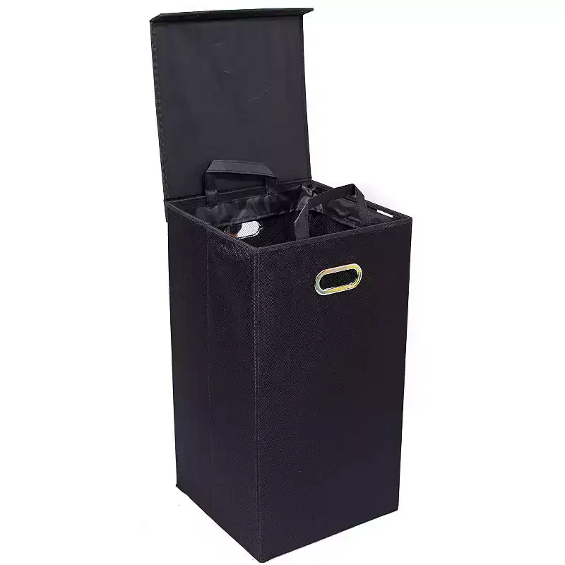 Single Linen Laundry Hamper with Lid & Removable Liner – 22 Gallon, Black