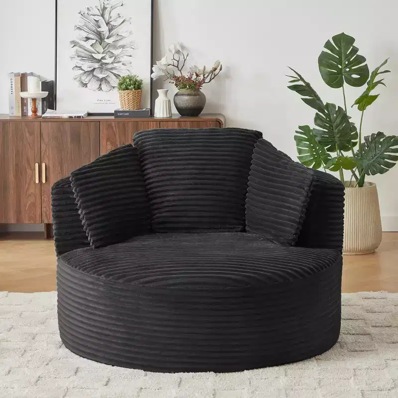 GDFStudio Lewiston Contemporary Corduroy Upholstered Round Chair with Cushioned Backrest