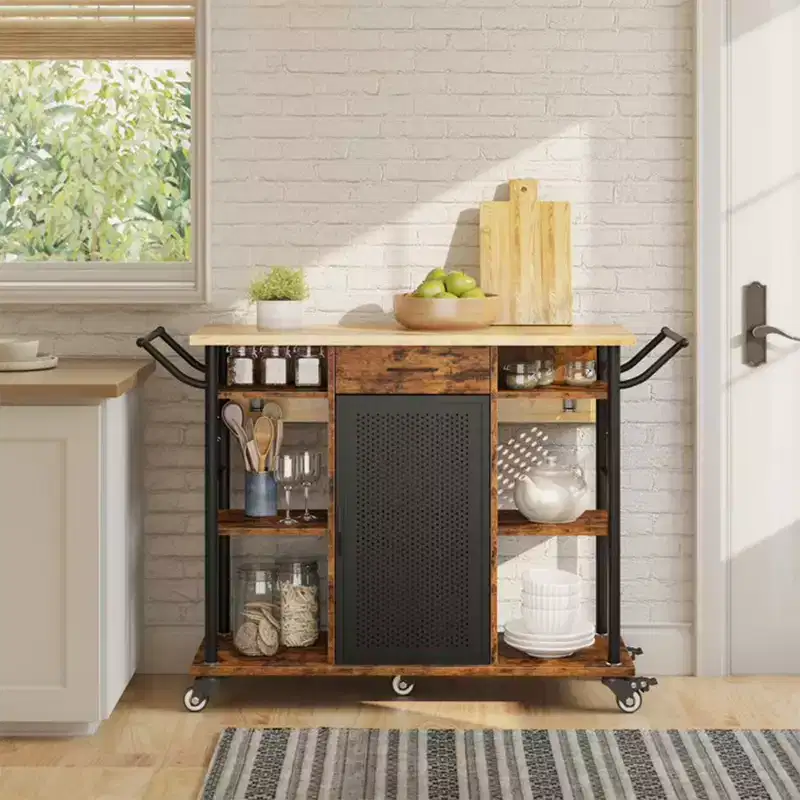 Metal Wood Surface Rolling Kitchen Utility Cart 25.2
