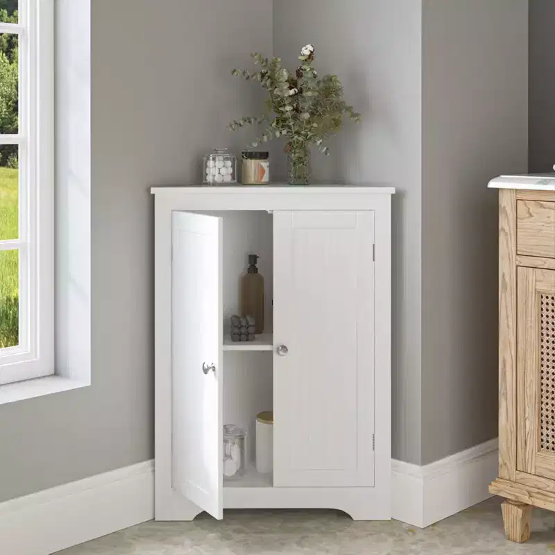 Floor Corner Cabinet, Bathroom Corner Storage Cabinet With Adjustable Shelf, Freestanding Narrow Cabinet Organizer for Bathroom Living Room