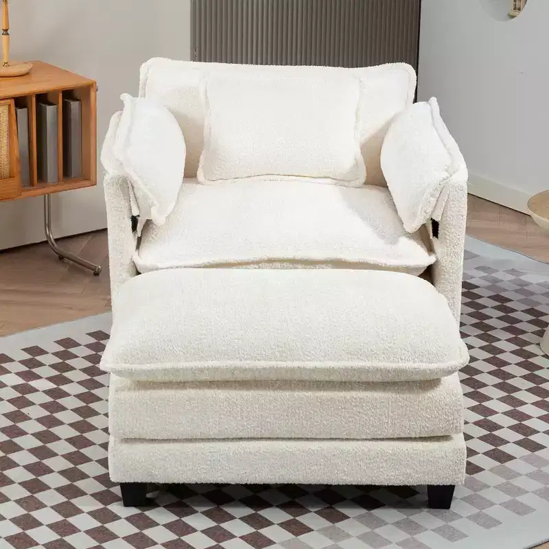 GDFStudio Dorine Modern Boucle Upholstered Oversized Sofa with Ottoman