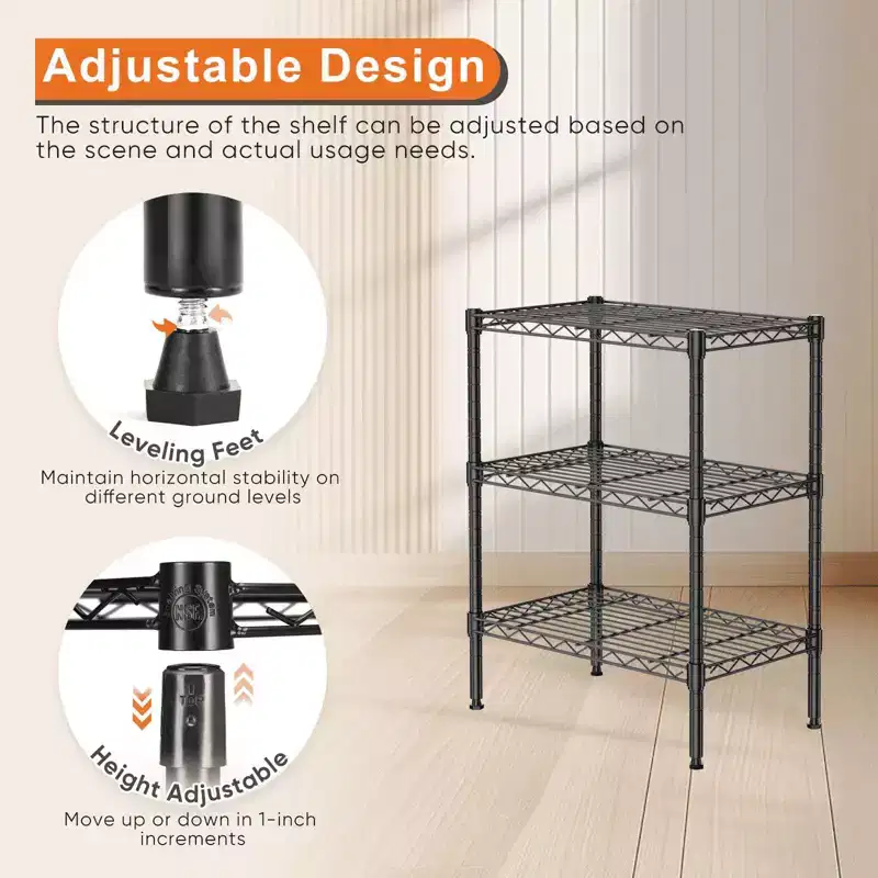 MAYEERTY 3 Tier Adjustable Metal Wire Storage Rack Heavy Duty Organizer for Kitchen Closet Pantry Garage Bathroom Laundry