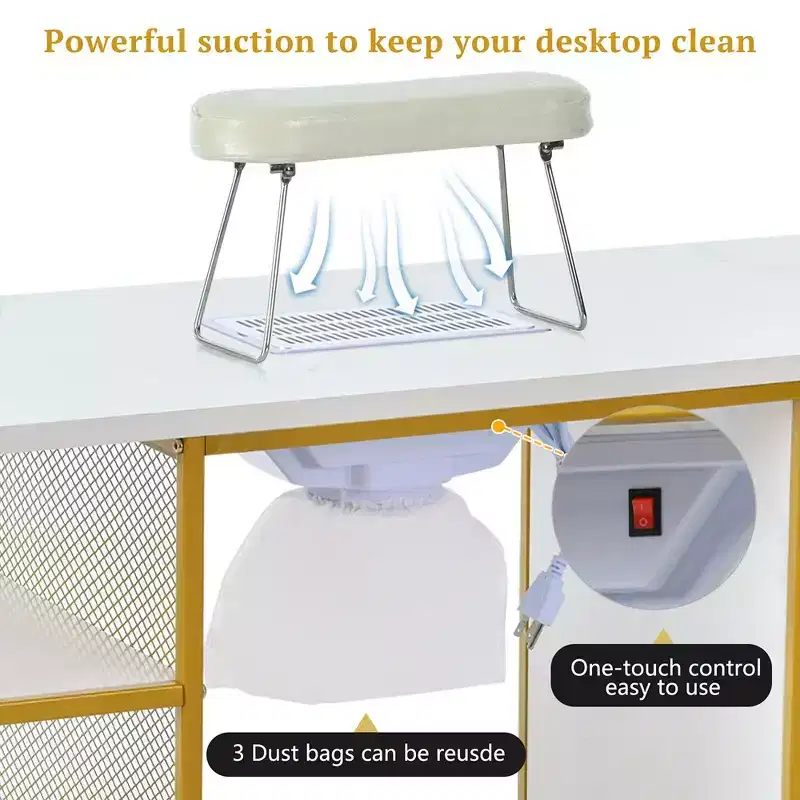 Manicure Table, Marbling Texture Nail Table With Electric Downdraft Vent, Wrist Cushion,43.40'' x 17.72'' x 30.71''(3.62*1.48*2.56ft)