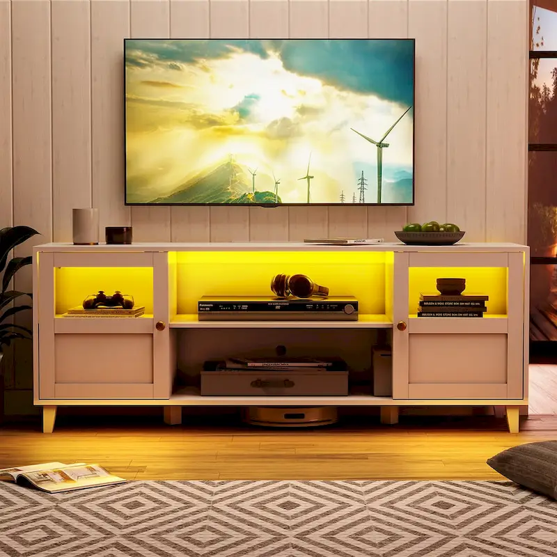LED TV Stand Lighted Media Console, Entertainment Unit with Storage - 59.7 inches in width