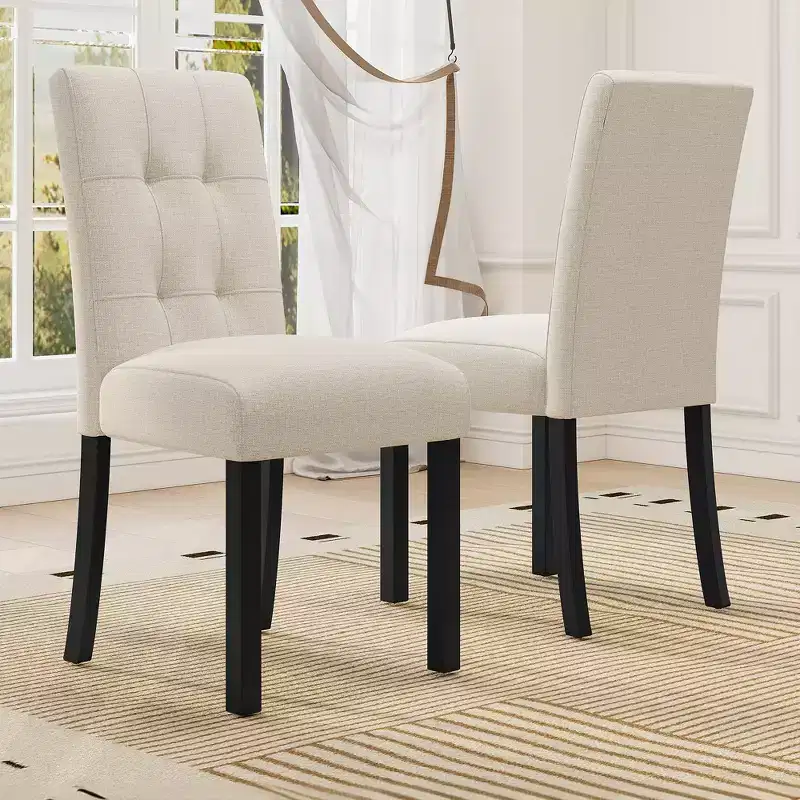 Set of 4 Modern Tufted Dining Chairs with Rubber Wood Legs and Upholstered Seating