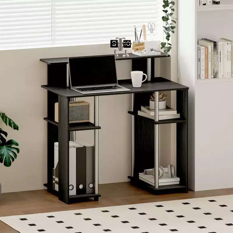 HOMLUX 35 Computer Desk Study Writing Workstation w/ Dual Side Shelves & Elevated Printer Shelf