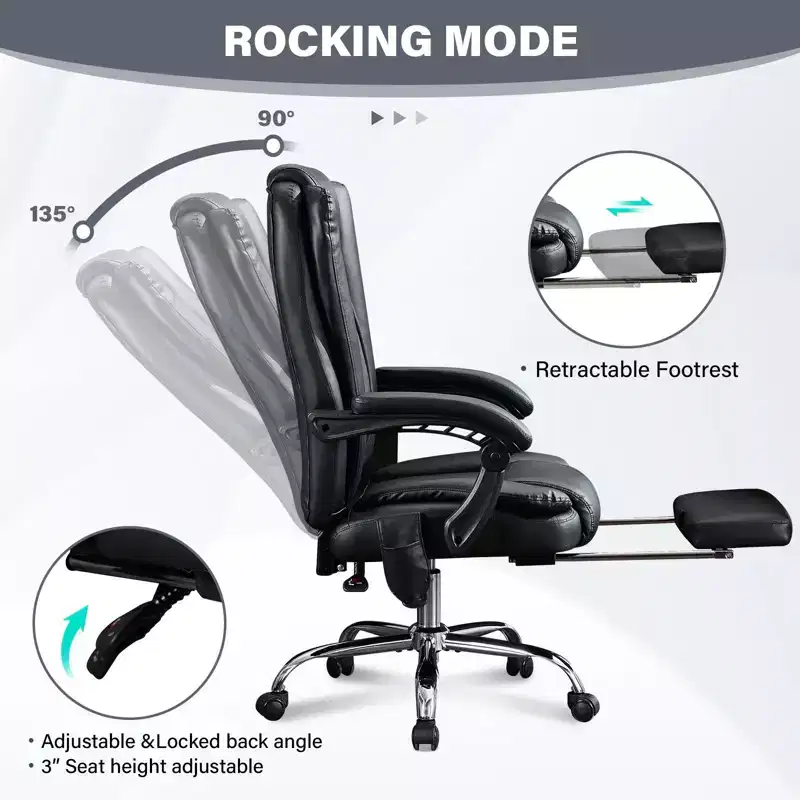 Massage Chair Boss Chair for Office, 360 Swivel Ergonomic Office Chair with Footrest, Recliner Computer Chair with Adjustable Height, Black