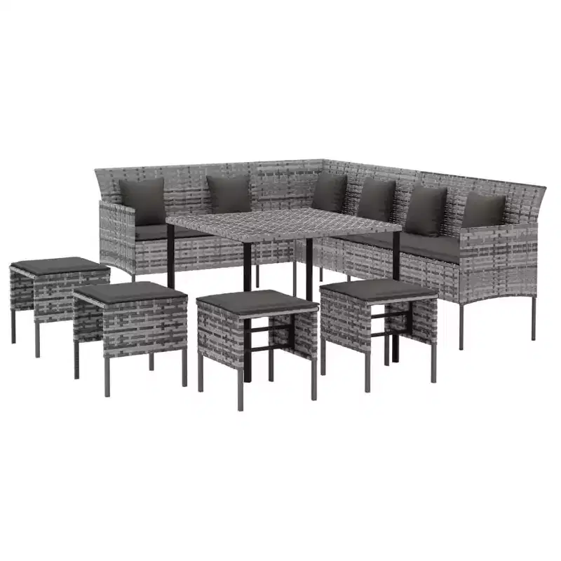 vidaXL Garden Dining Set Gray PE rattan Large Durable