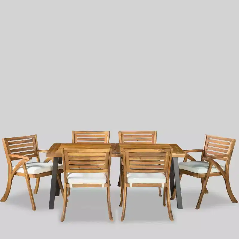 Della-Hermosa 7pc Acacia Wood Dining Set - Teak - Christopher Knight Home: Weather-Resistant with Polyester Cushions