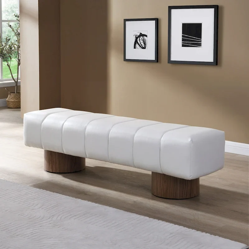 Upholstered Dining Bench,Beige PU