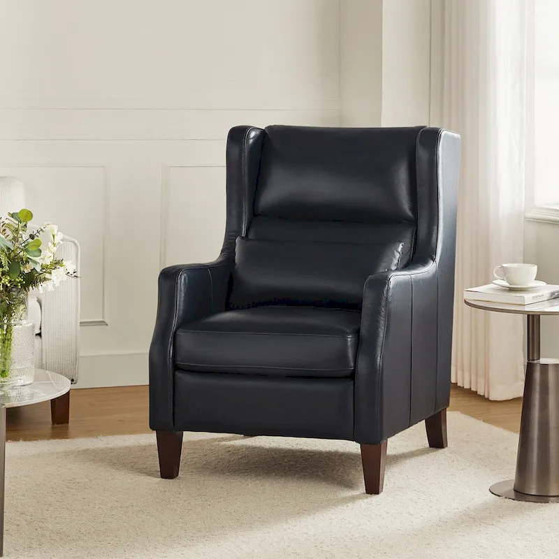 Erich Genuine Leather Wingback Armchair with Pillow by HULALA HOME