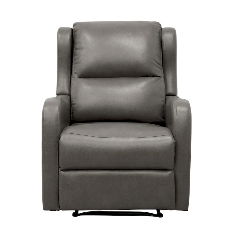 38 Inch Manual Recliner Chair, Cushioned Gray Faux Leather, Solid Wood