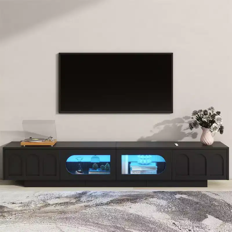 Farmhouse TV Stand for 70-Inch TV, 63 Entertainment Center with Storage, Modern Media Console Table for Living Room, Bedroom (White)