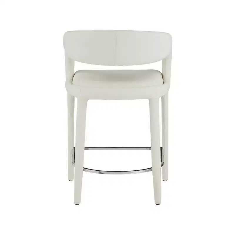 Cream Vegan Leather Counter Stool, Fully Upholstered