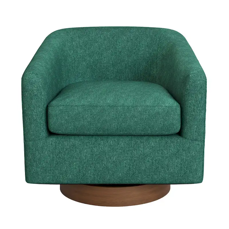 Modern Accent Chair Upholstered Fabric Living Room Swivel Barrel Armchair Wood Frame