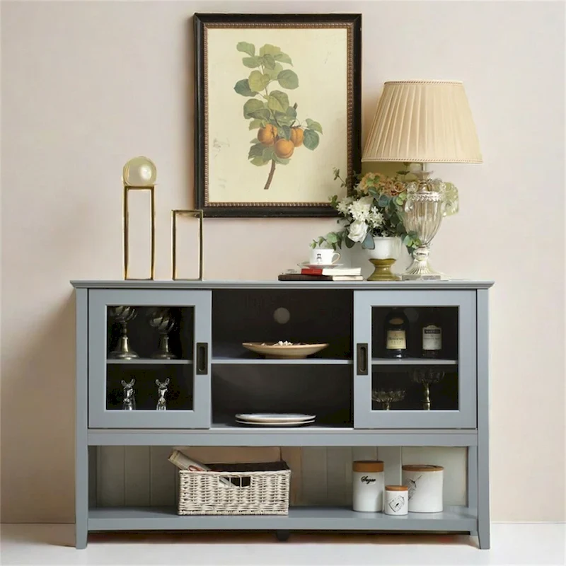 Sideboard Buffet Cabinet with Tempered Glass Doors – Grey, MDF, 2-Person Assembly